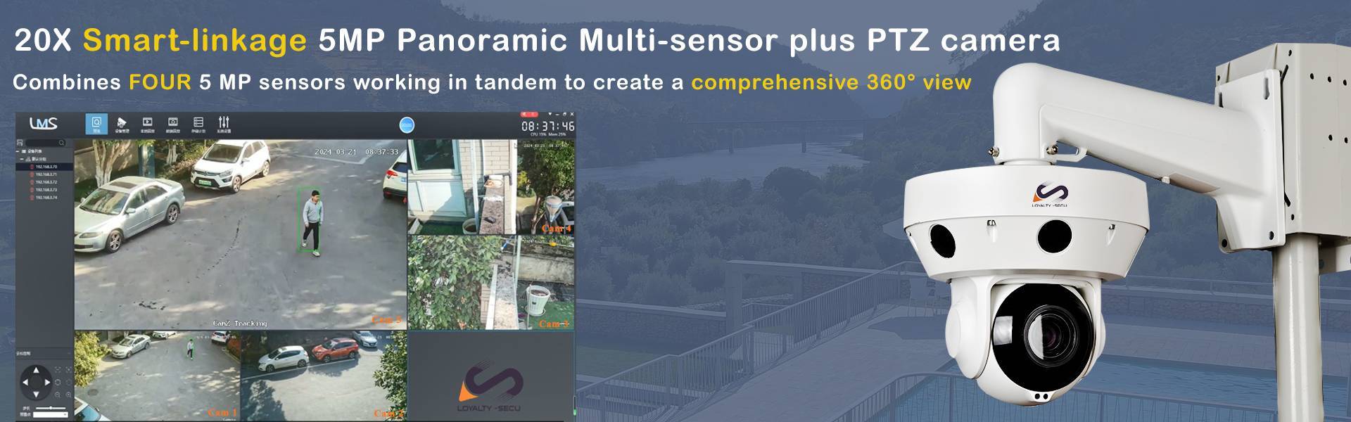 5 In 1 Panoramic Smart Linkage MultiLens Hight Speed PTZ Camera 20X Zoom China Manufacturer Auto Tracking